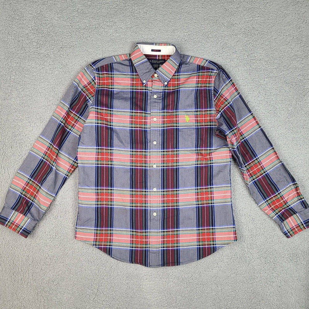 US Polo Assn Shirt Mens Large Multicolor Plaid Slim Fit Button Down Long Sleeve